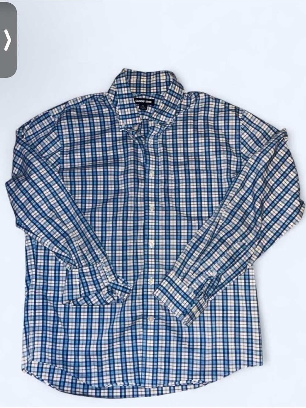 Lands' End Blue and White Plaid Cotton Button-Down Shirt